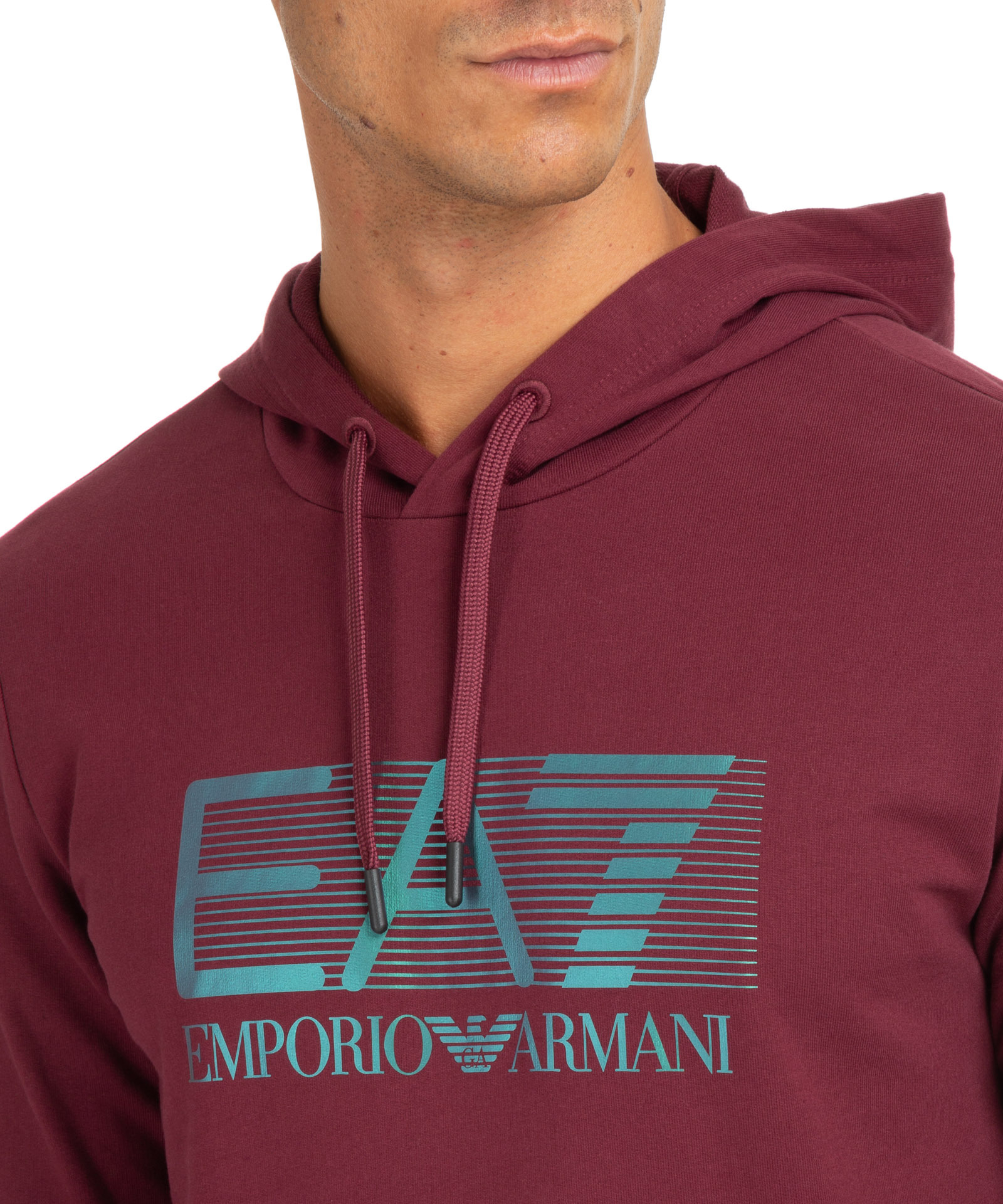 Ea7 Logo Hooded Sweater In Red