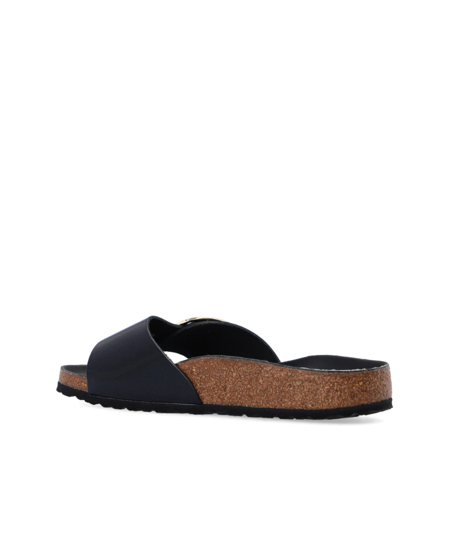Birkenstock Madrid Slide In Lacquered Leather With Large Buckle In Black
