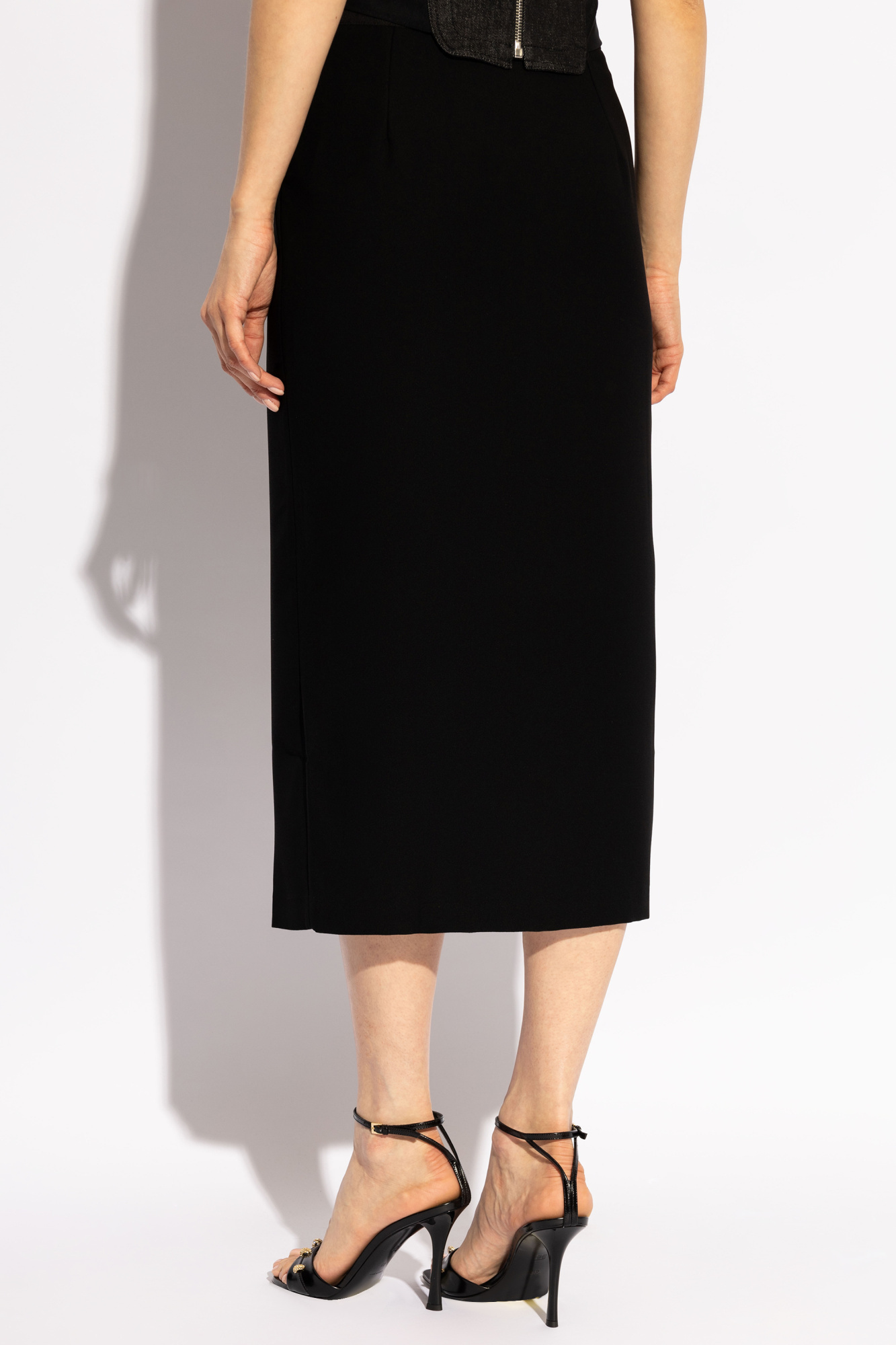 Versace Jeans Crystal-embellished Midi Skirt In Black