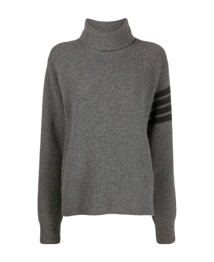 Thom Browne Tonal 4-bar Roll Neck Jumper In Black