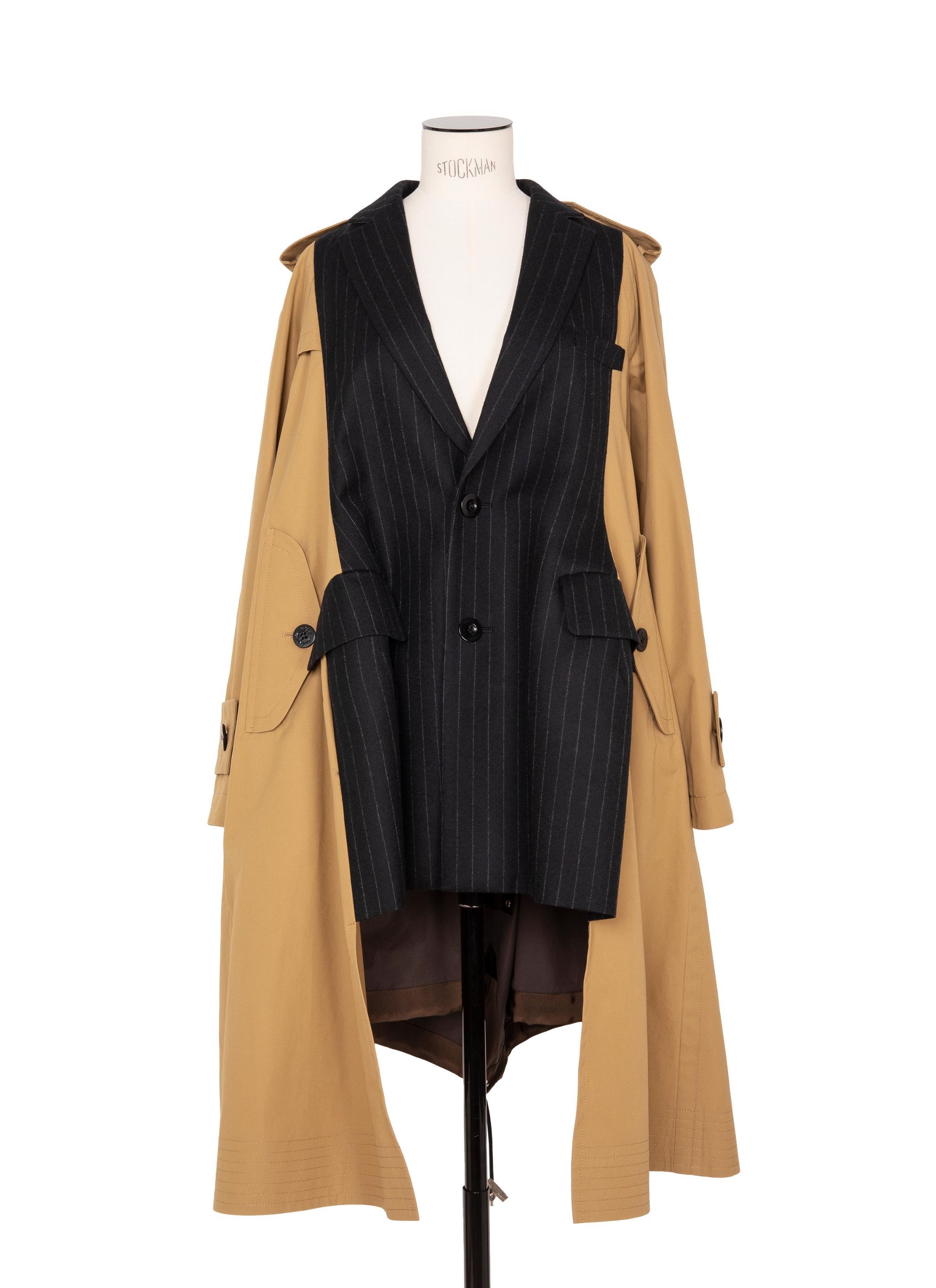 Sacai Pinstripe Detailed Panelled Trench Coat In Nude