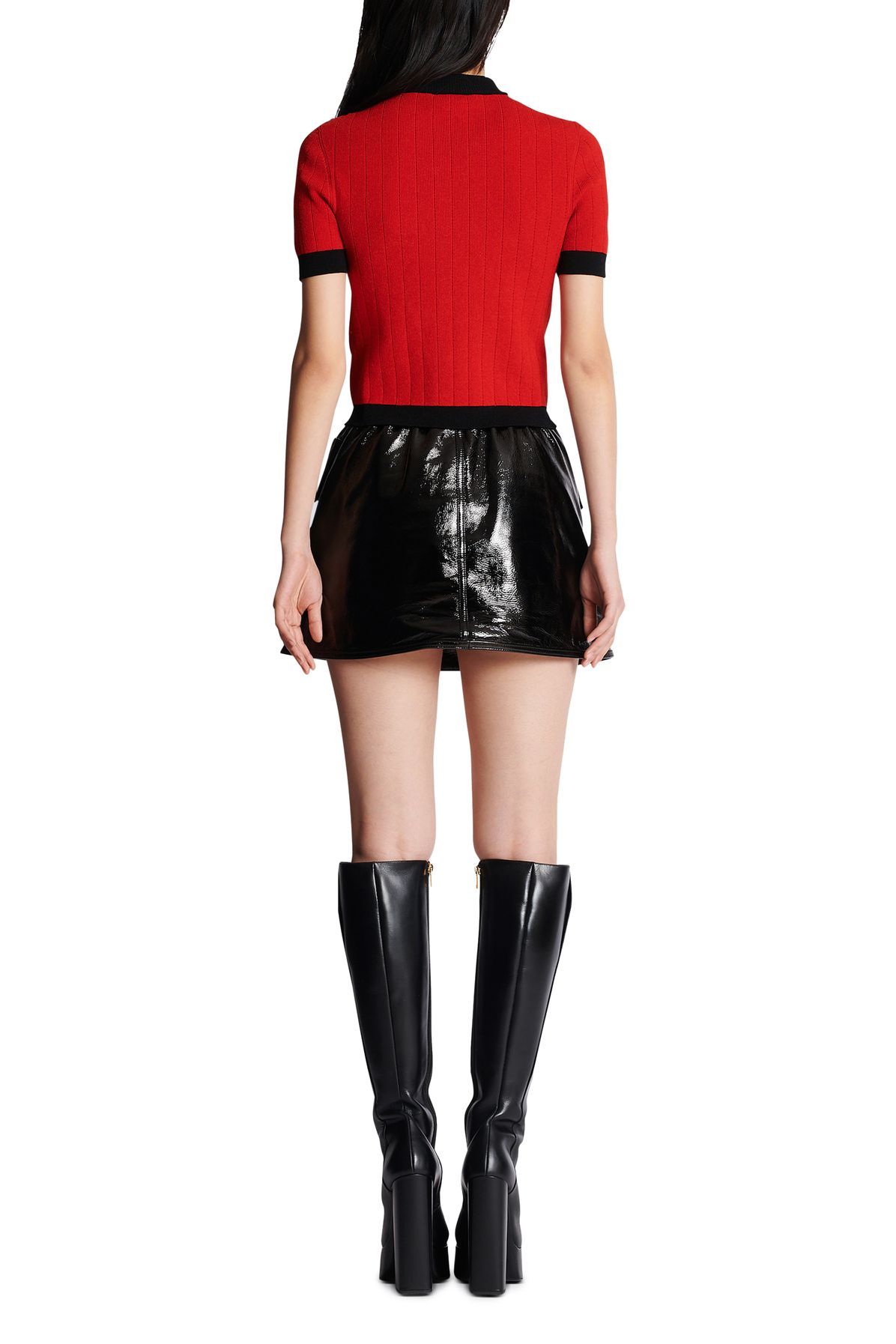 Balmain Short-sleeve Cropped Cardigan In Red