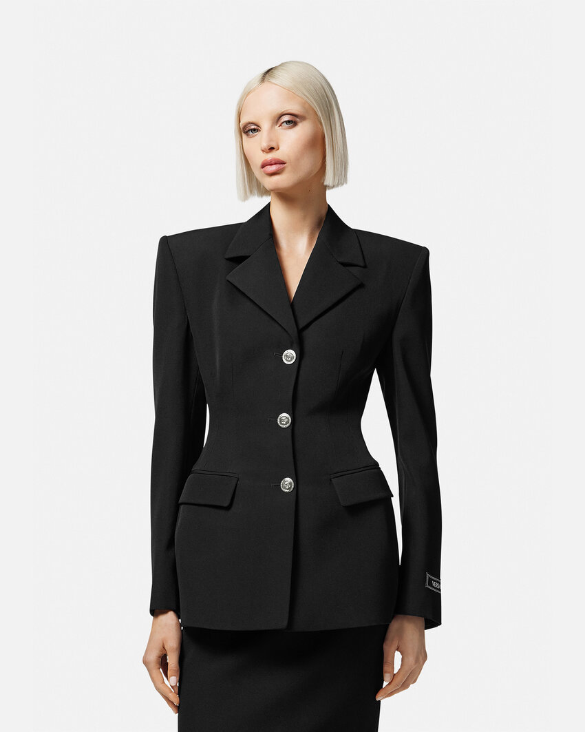 Versace Informal Jacket Grain De Poudre Wool Fabric In Black