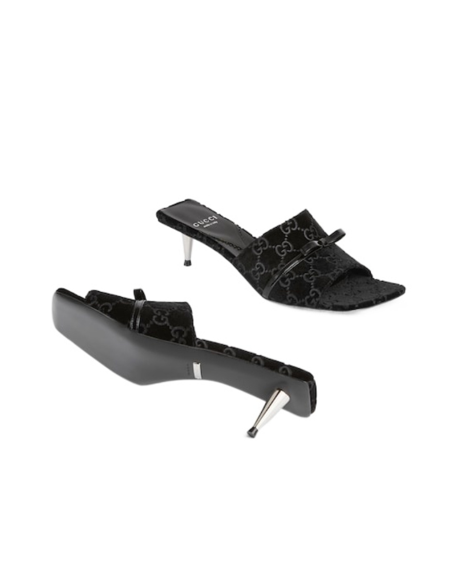 Gucci Gg-jacquard Velvet Mules In Black