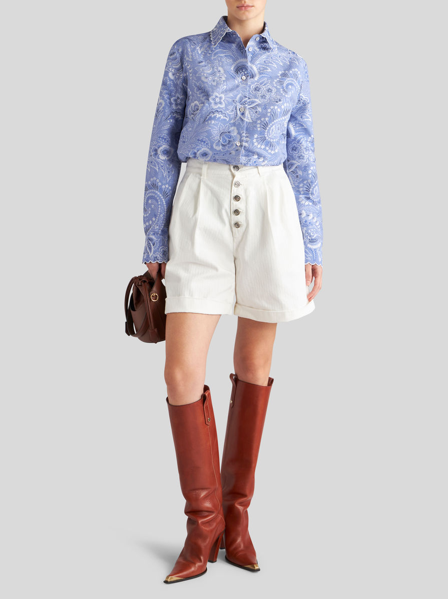 Etro High-waisted Tailored Shorts With Button-up Front In White