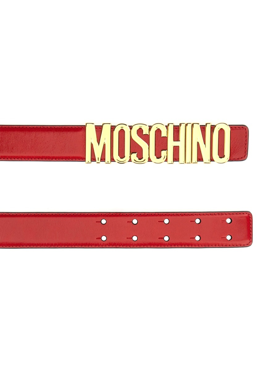 Moschino Adjustable Logo Embossed Leather Belt