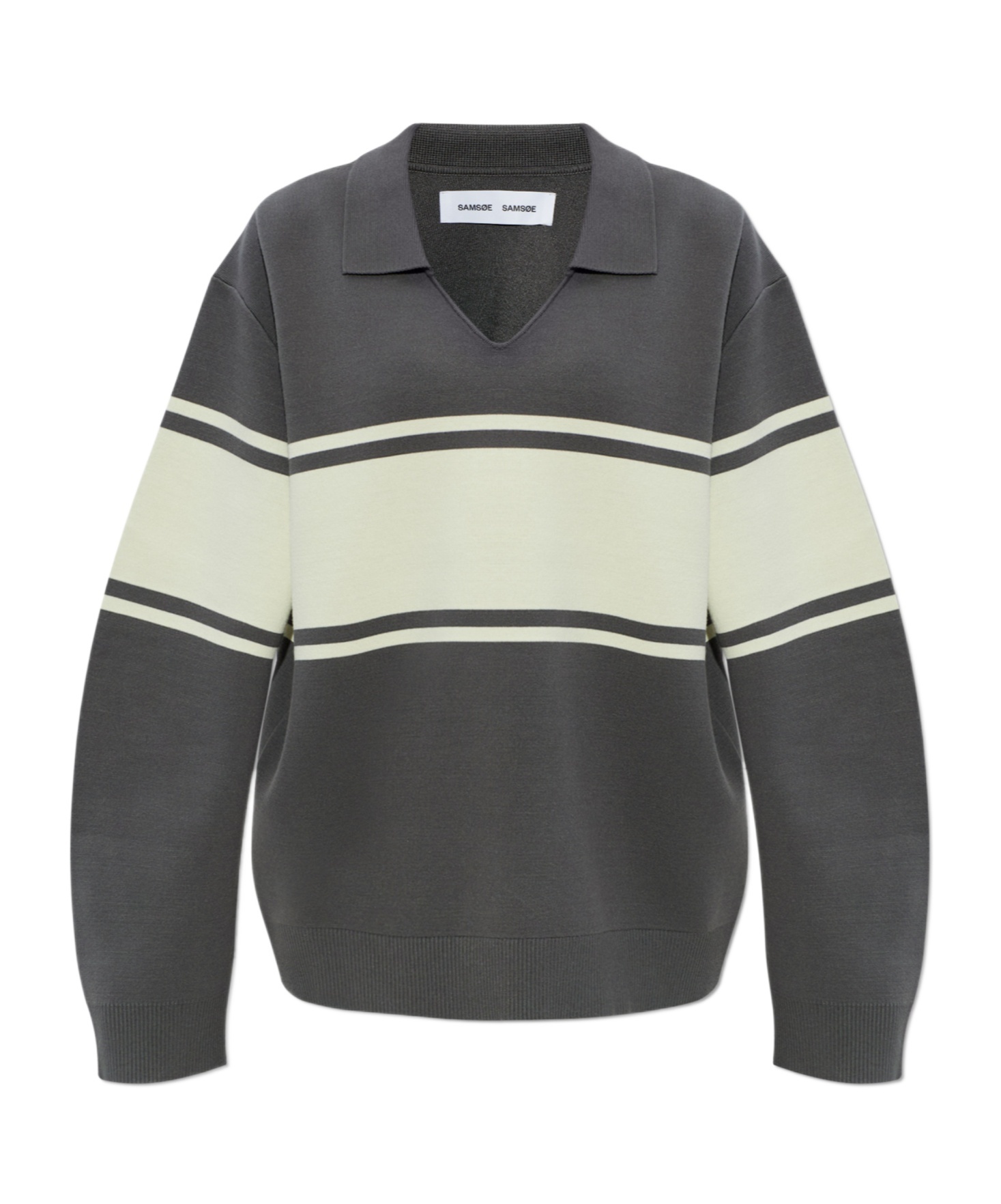 Samsoe & Samsoe Saanne Striped Collared Sweatshirt In Gray