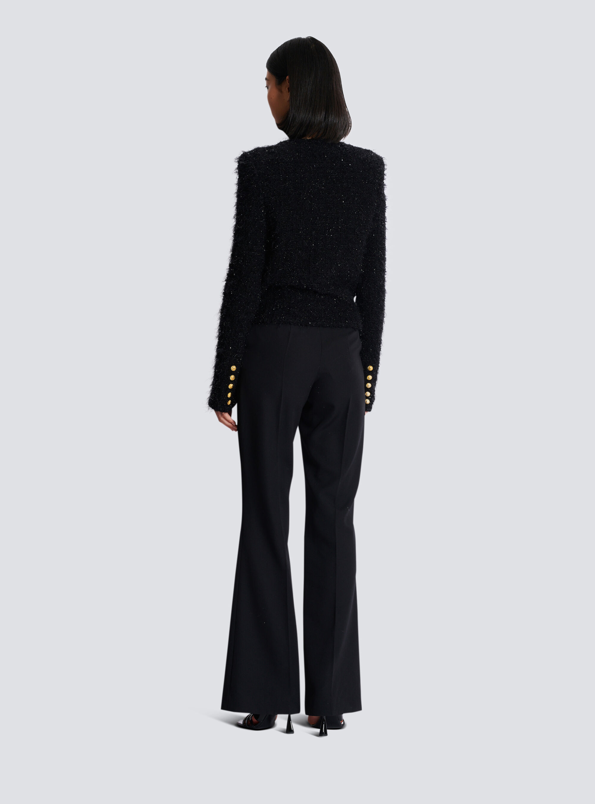 Balmain Collarless Four-pocket Tweed Jacket In Black