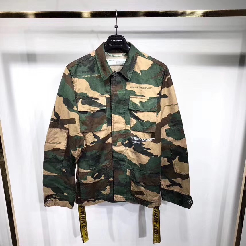 Off-white Camouflage Multiple Pockets Yellow Cargo Jacket Camouflage In Green