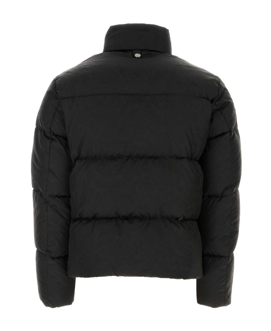 Versace Full Zip Down Jacket With All-over Pattern In Black