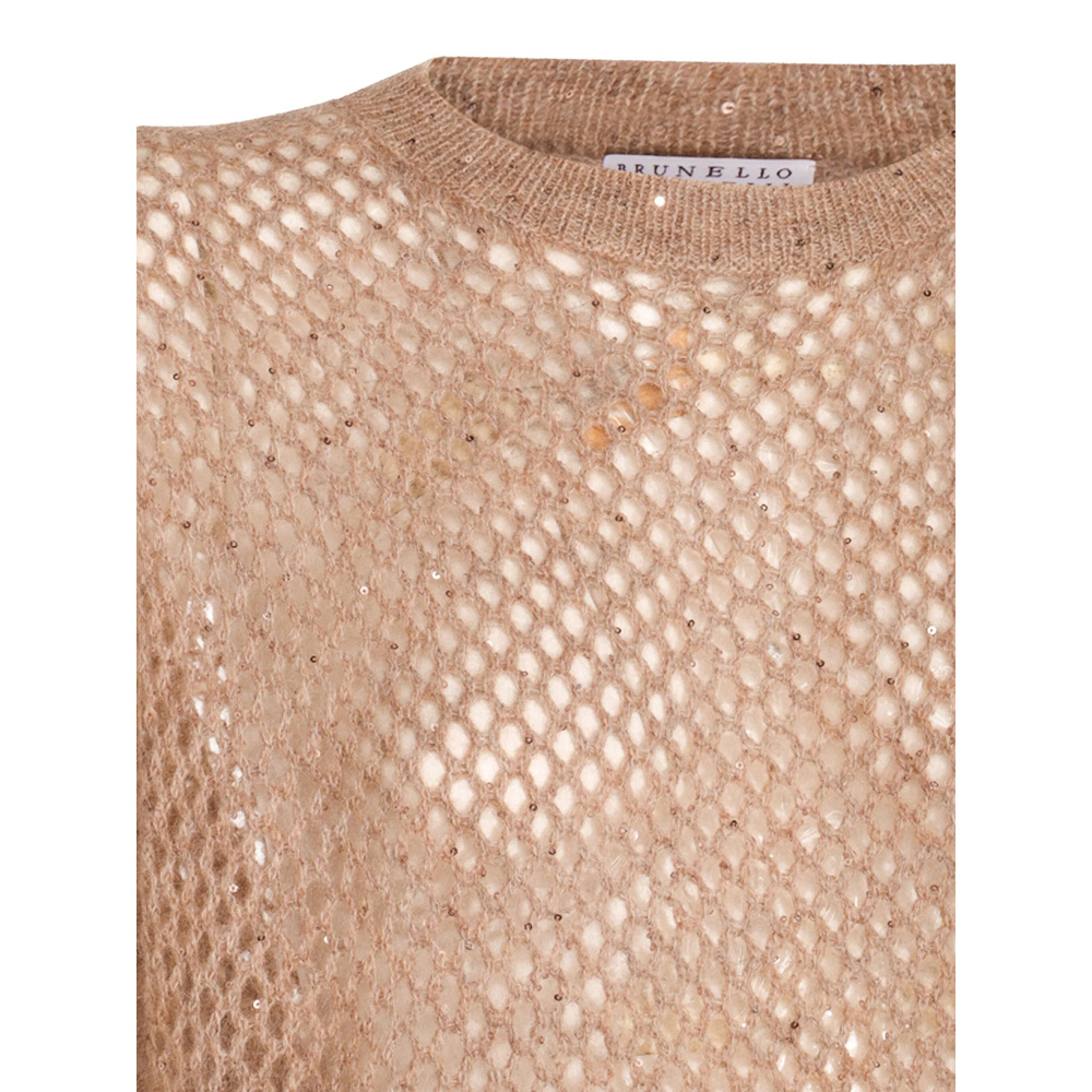 Brunello Cucinelli Rustic Dazzling Net Sweaters And Cardigans Beige