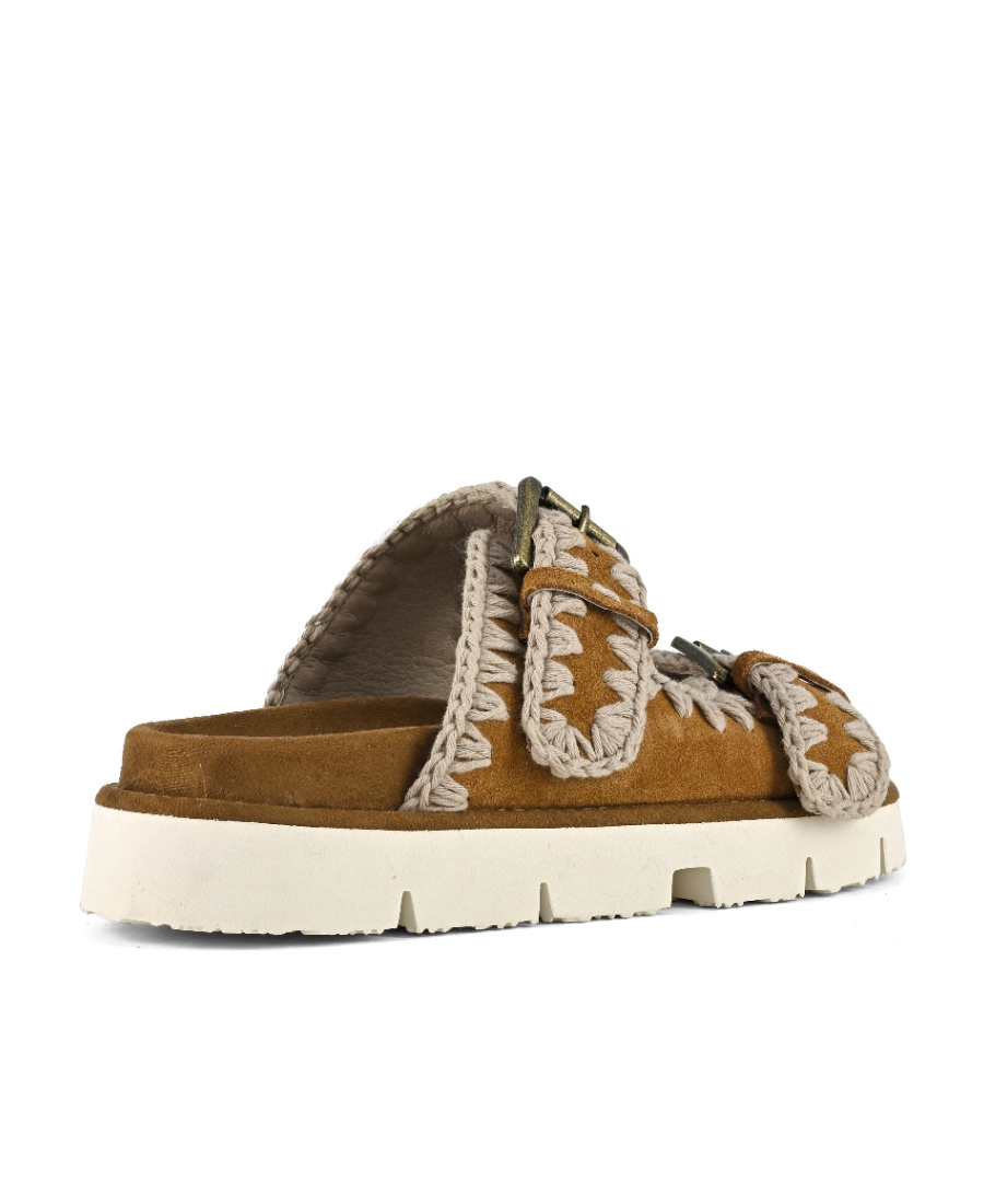 MOU WHIPSTITCH-TRIM SUEDE SLIDES