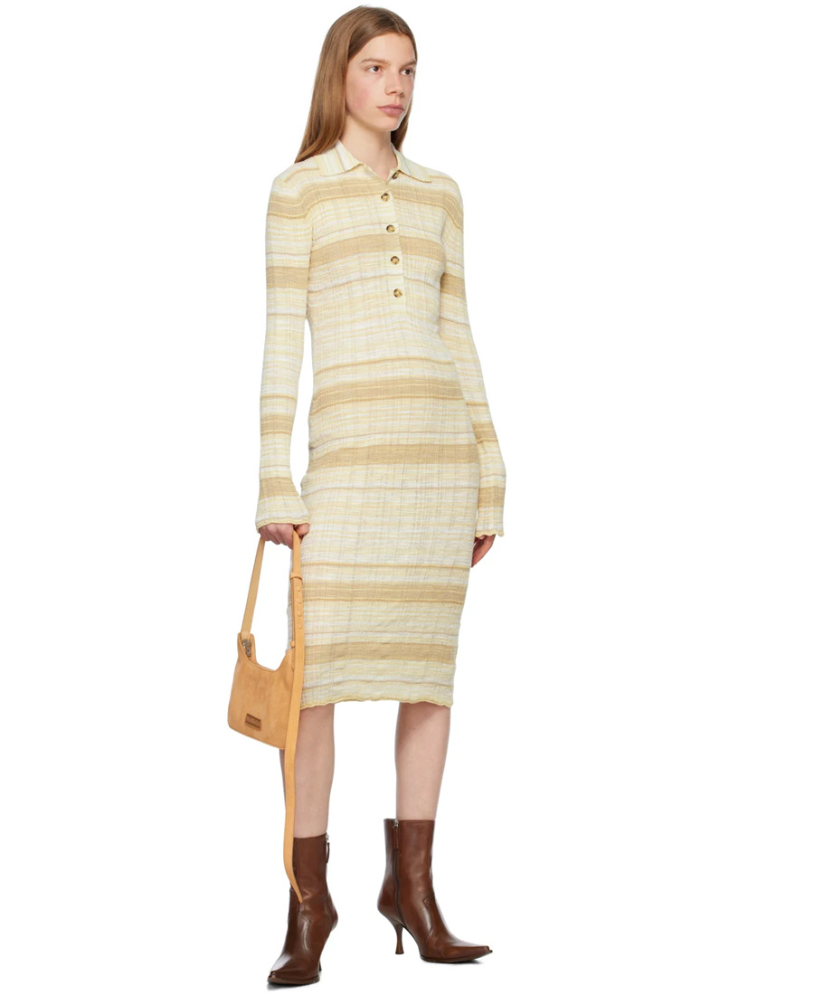 Acne Studios Striped Button Dress In Nude