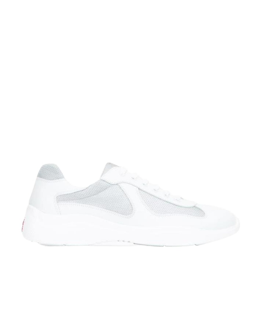 Prada Two-tone Leather And Fabric America S Cup Sneakers In White