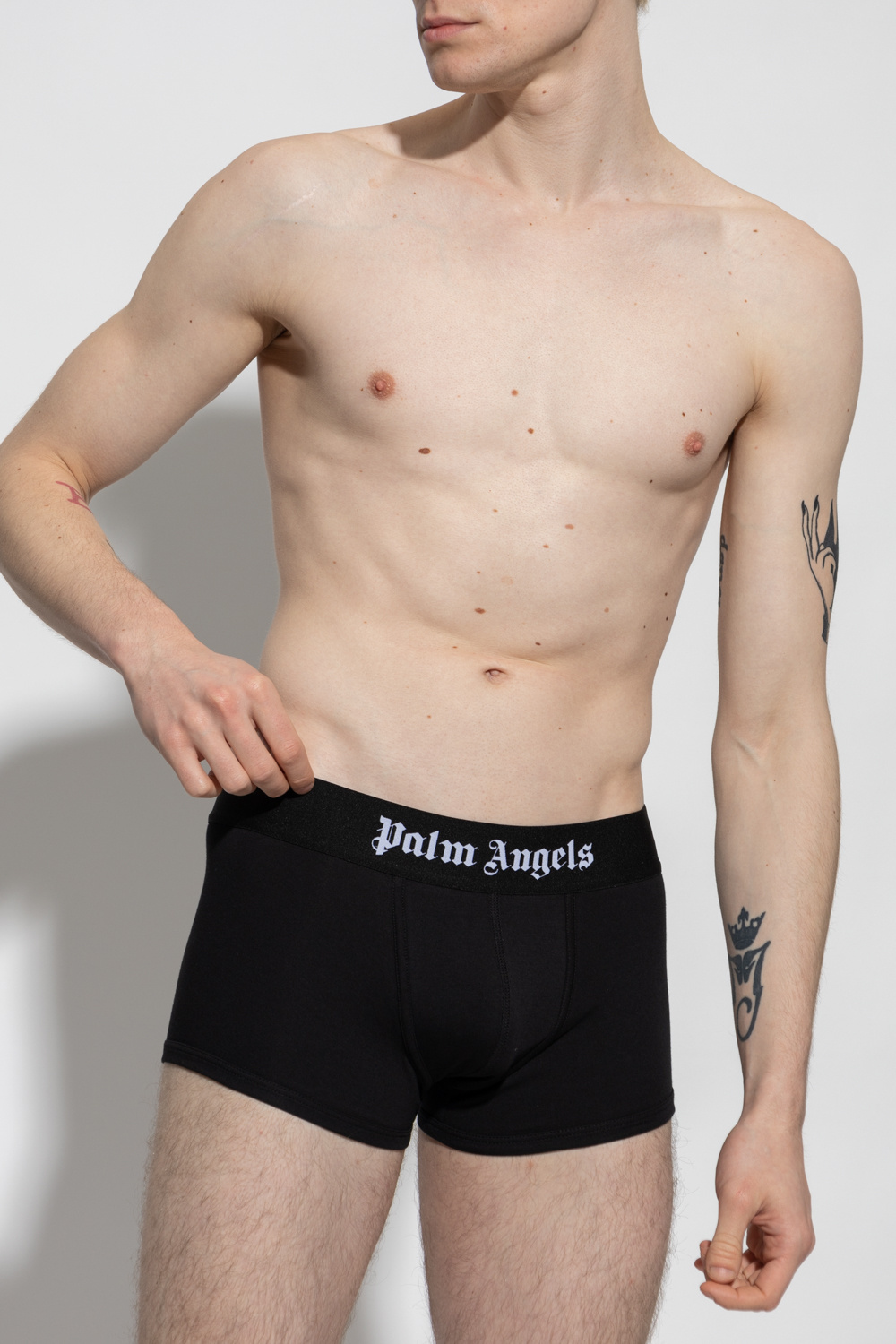 Palm Angels Men's Set Of Two Cotton Boxers | Size Small | Pmuh001c99fab0020110 Color Whiteblack In Black