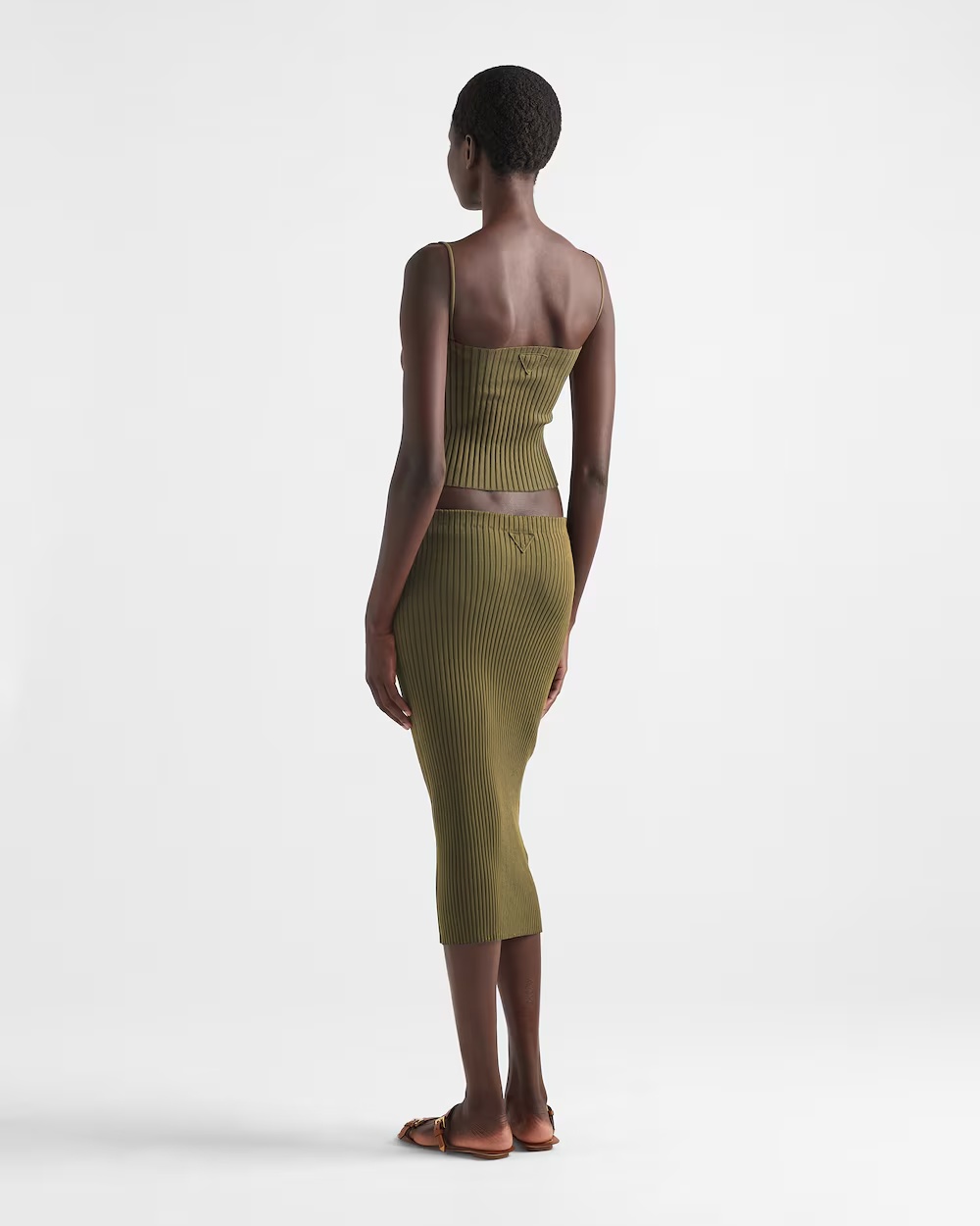 Prada Ribbed Knit Cotton Skirt In Green