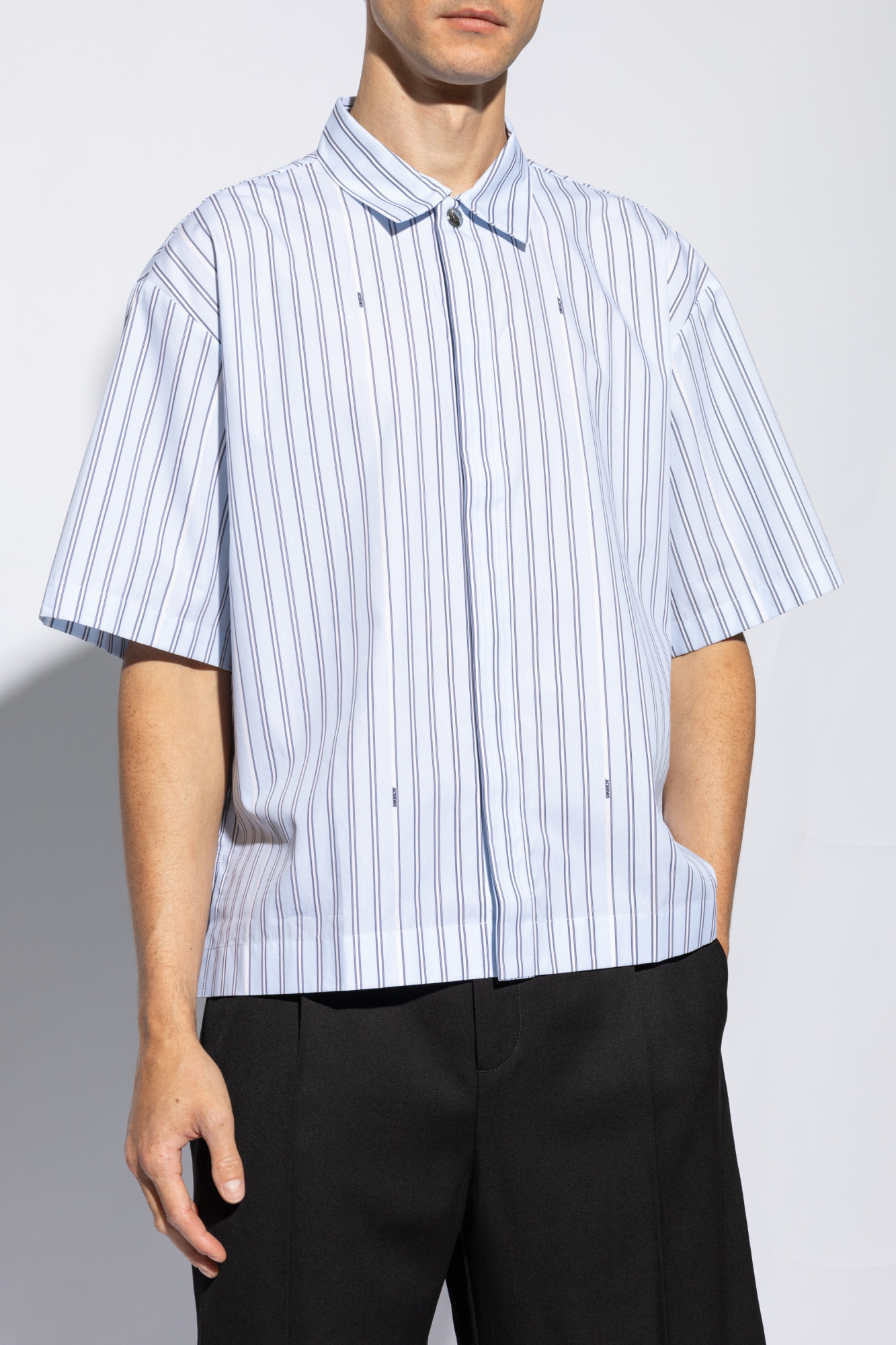 Jacquemus Drop Shoulder Striped Poplin Shirt In White