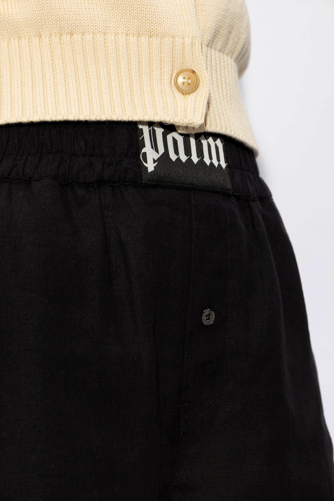 Palm Angels Logo-patch Linen Shorts In Black
