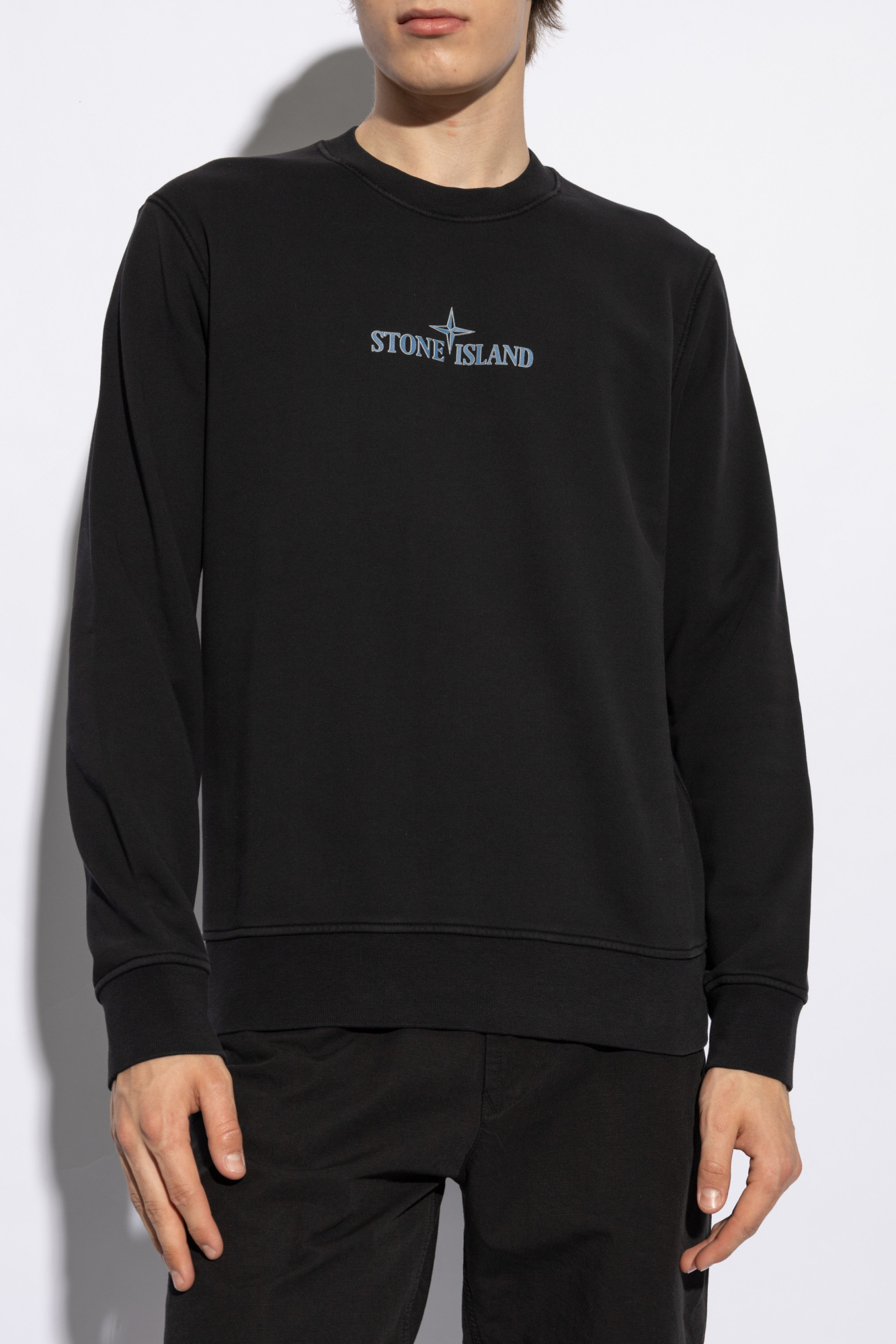 Stone Island Logo-print Cotton Sweatshirt In Black