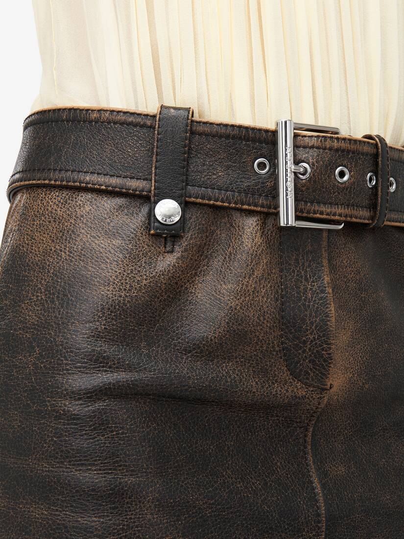 Alexander Mcqueen Belted Leather Mini Skirt In Black