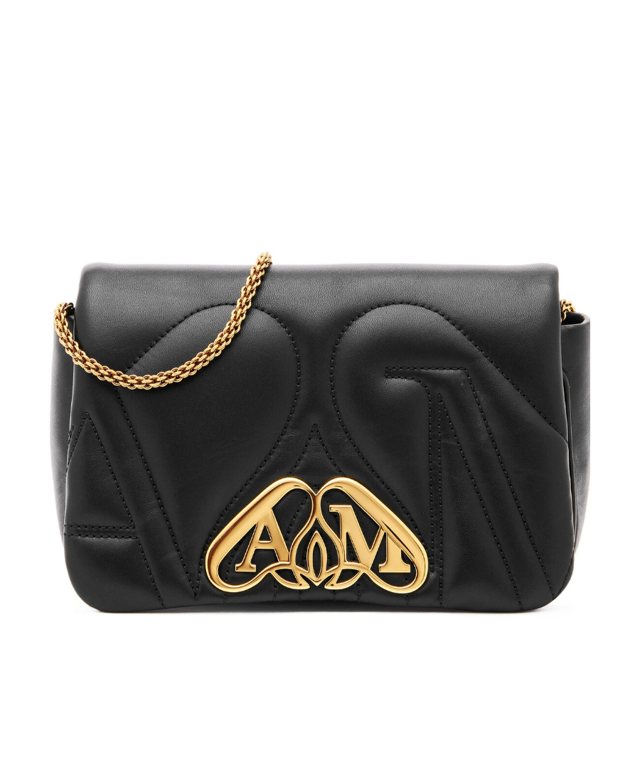 Alexander Mcqueen The Seal Mini Embellished Quilted Leather Shoulder Bag In Black