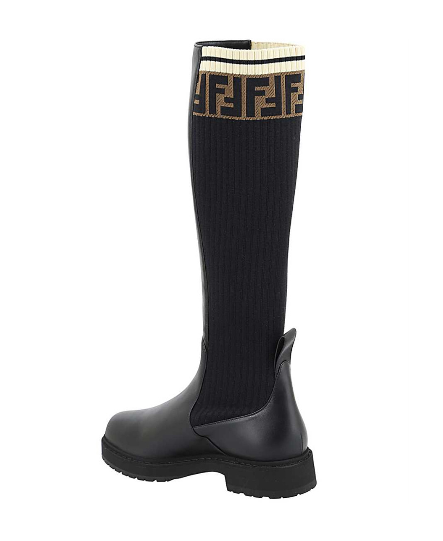 FENDI RIBBED DETAIL FF-LOGO BOOTS