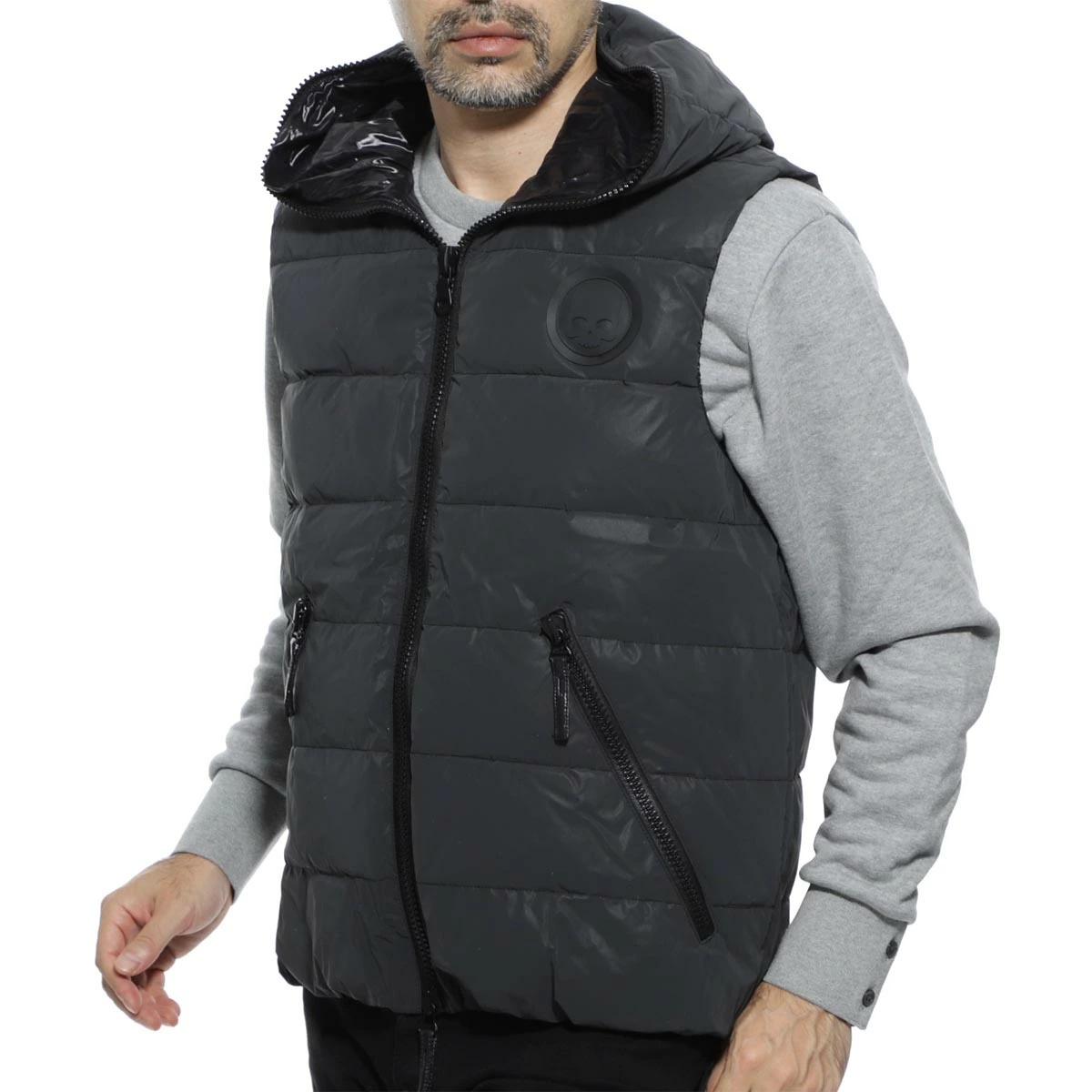 Hydrogen Hooded Vest Down Jacket In Black