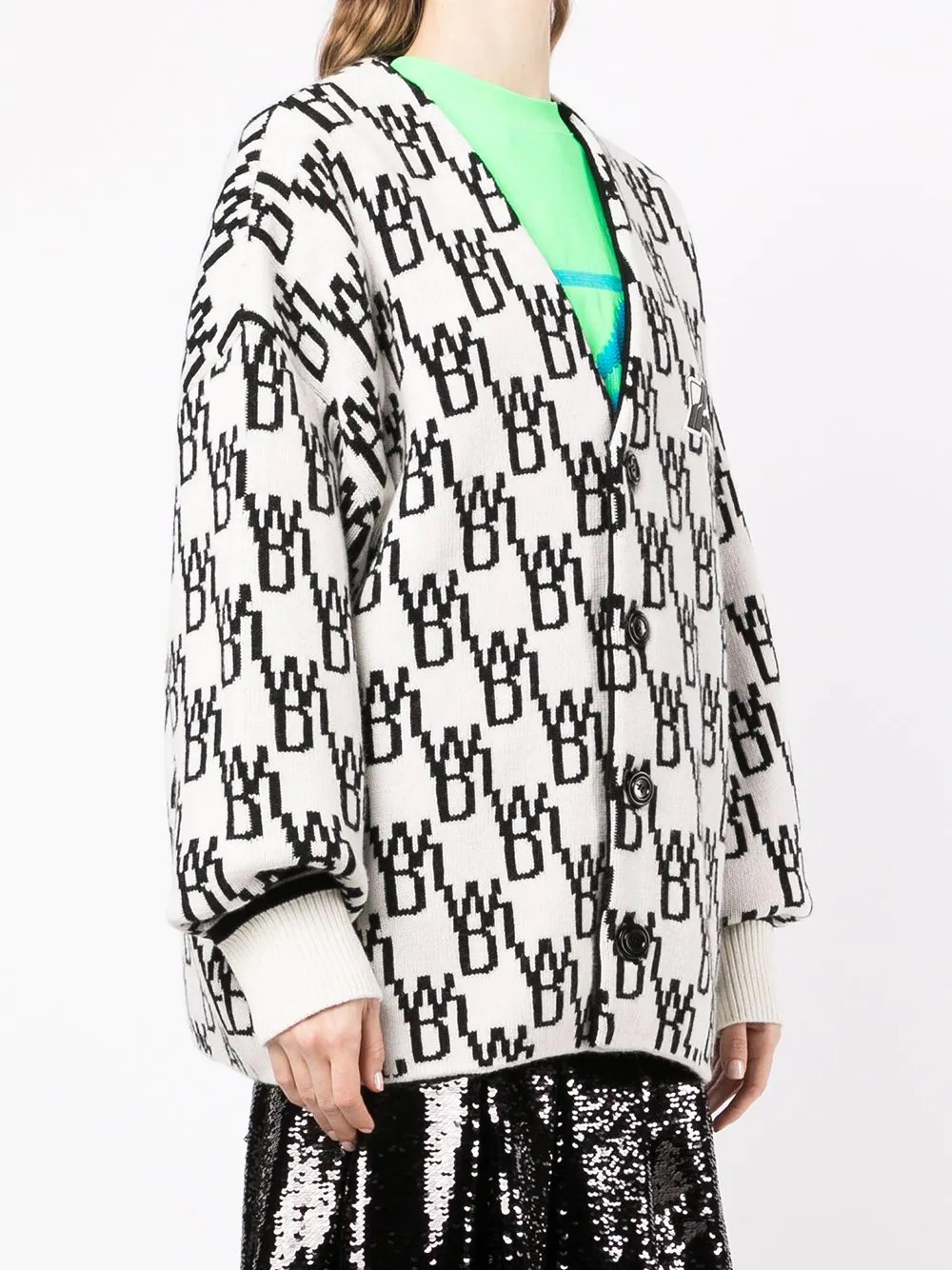 We11 Done Oversized Monogram Cardigan In White