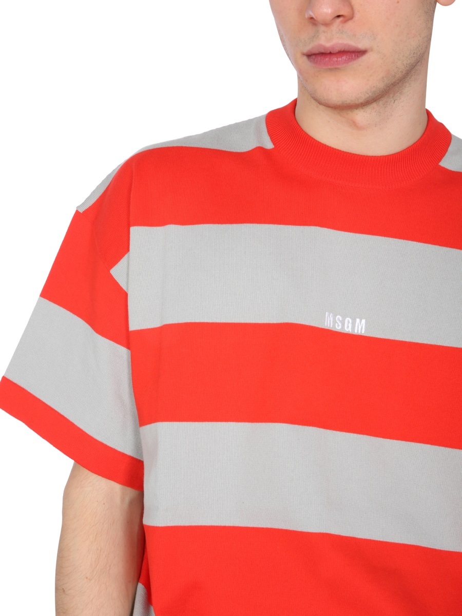 Msgm T-shirt With Embroidered Logo In Orange