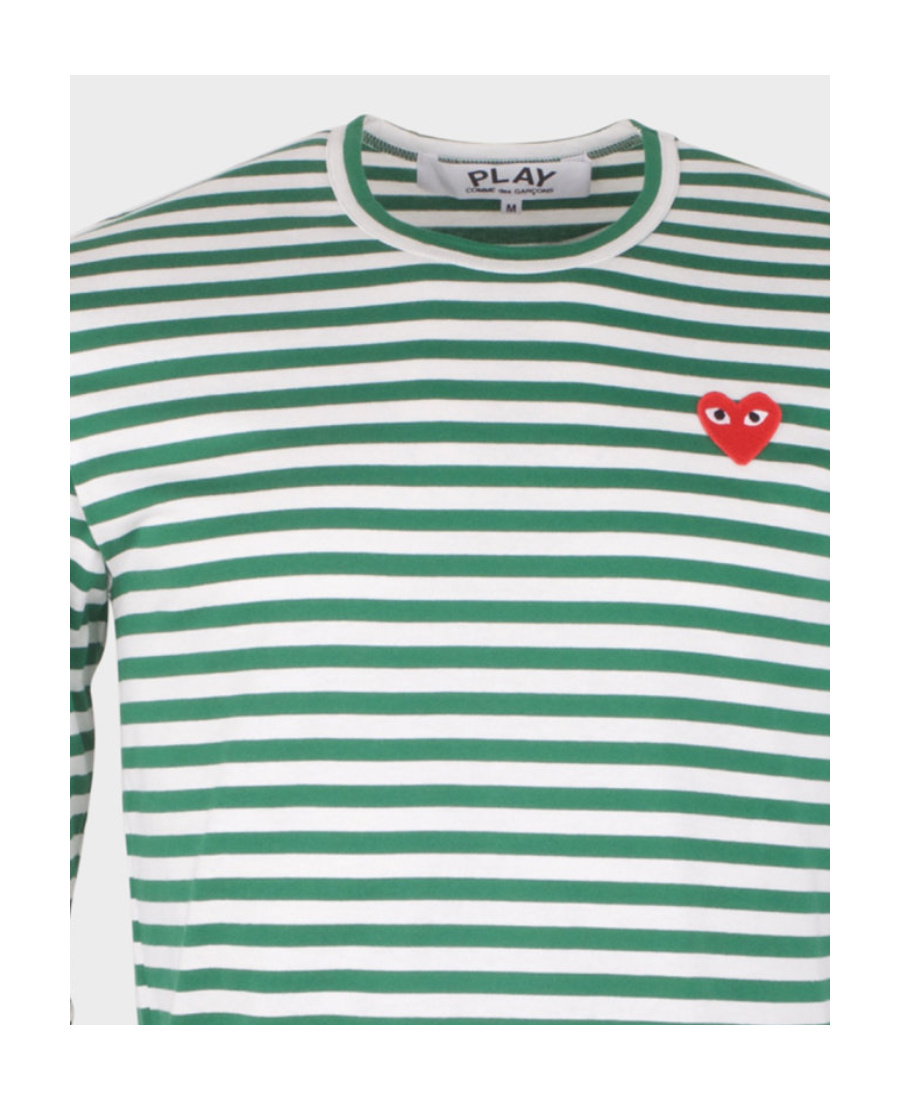 Comme Des Garçons Play Striped Heart Embellished Top In Green