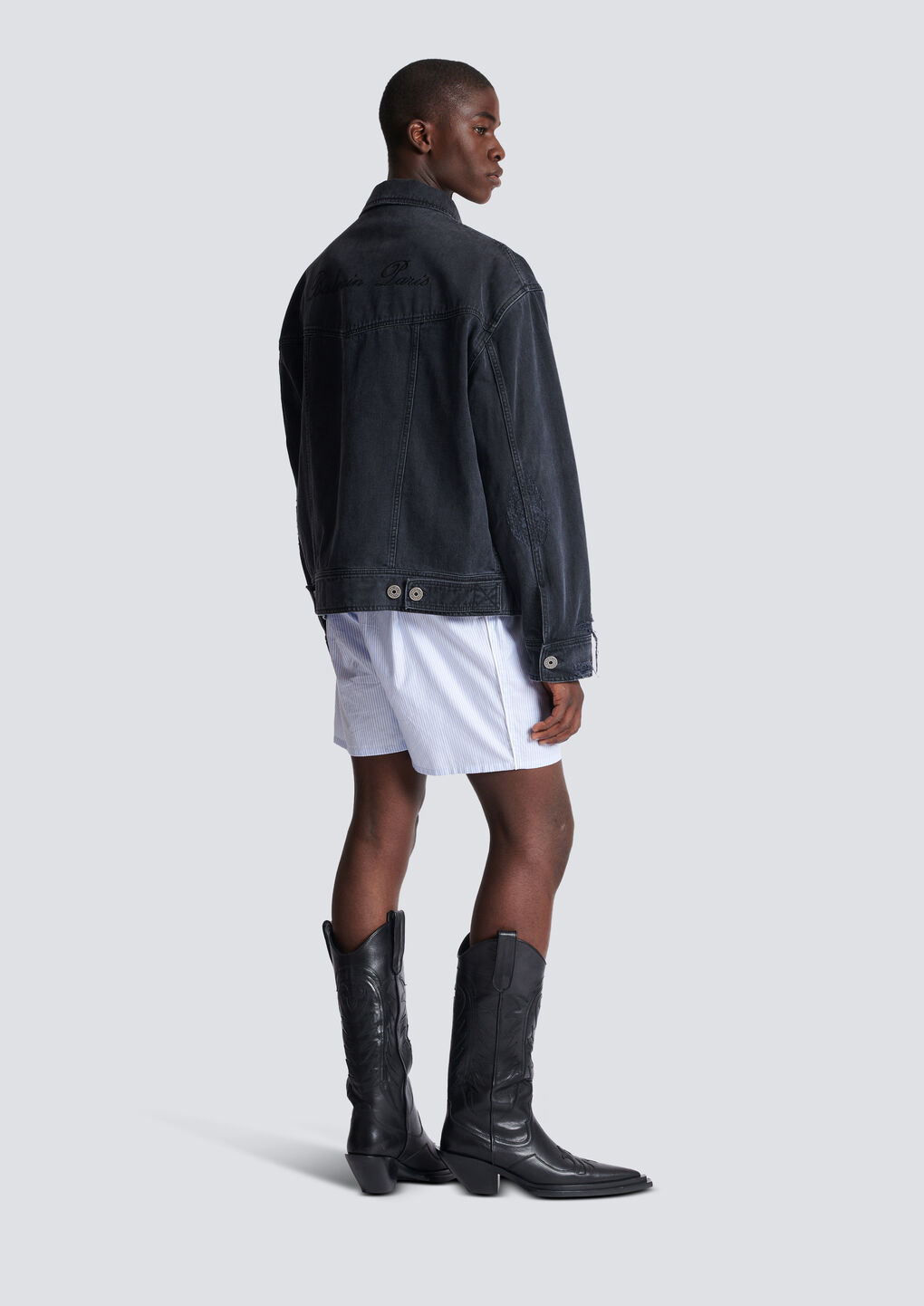 Balmain Worn-effect Denim Jacket In Black