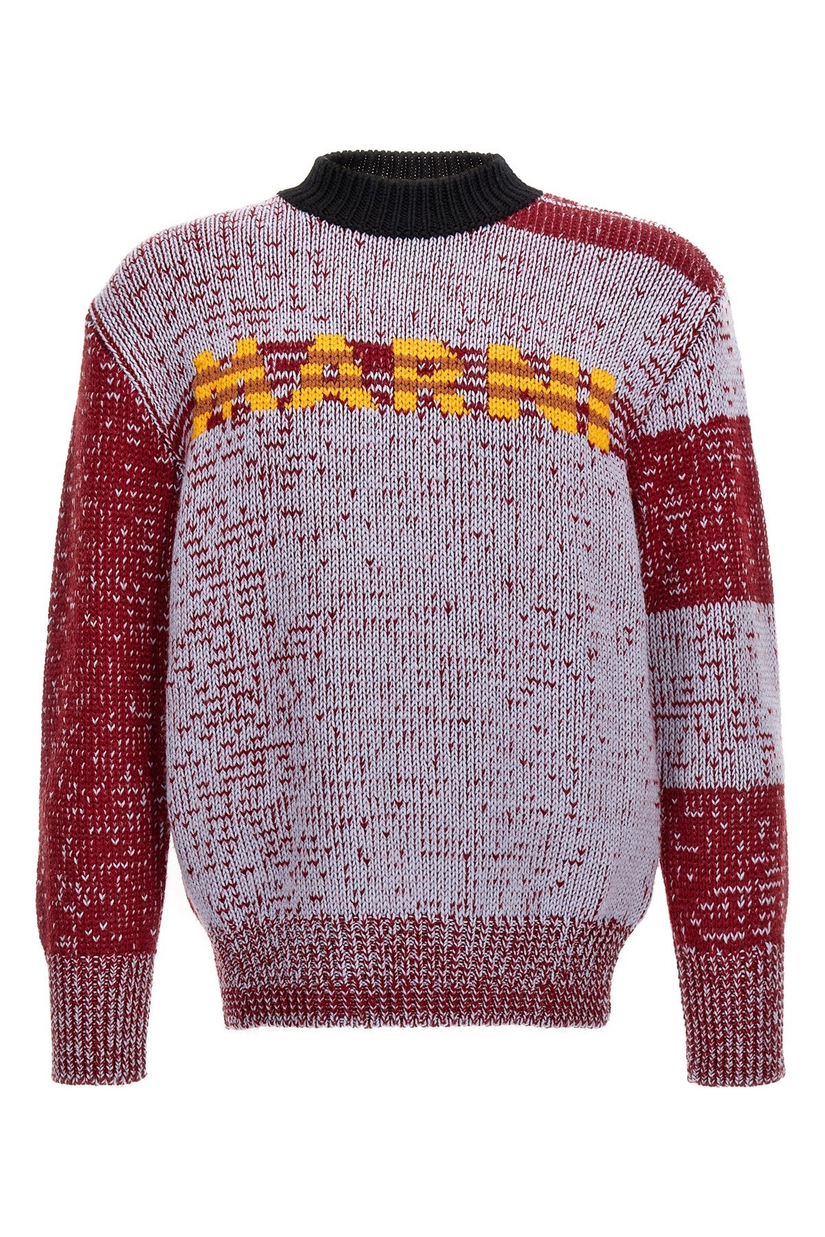 Marni Logo Intarsia Crewneck Jumper In Burgundy