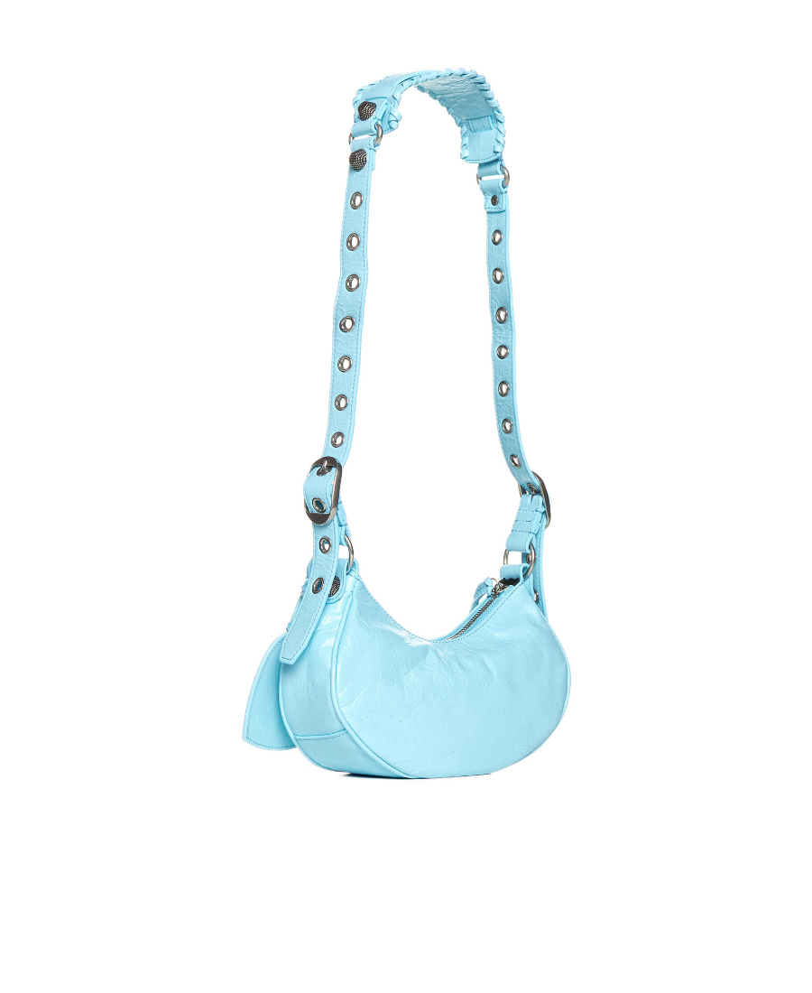 Balenciaga Leather Cagole Shoulder Bag With Studded Detail In Blue