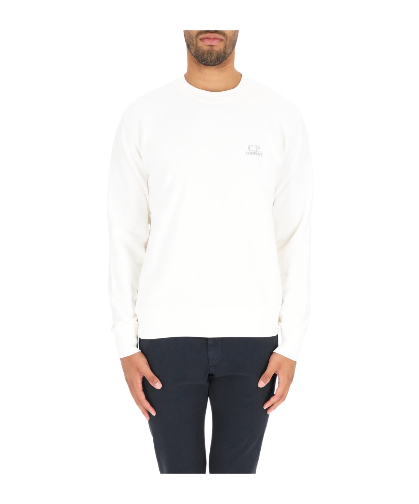 C.p. Company Long-sleeved Sweater In White