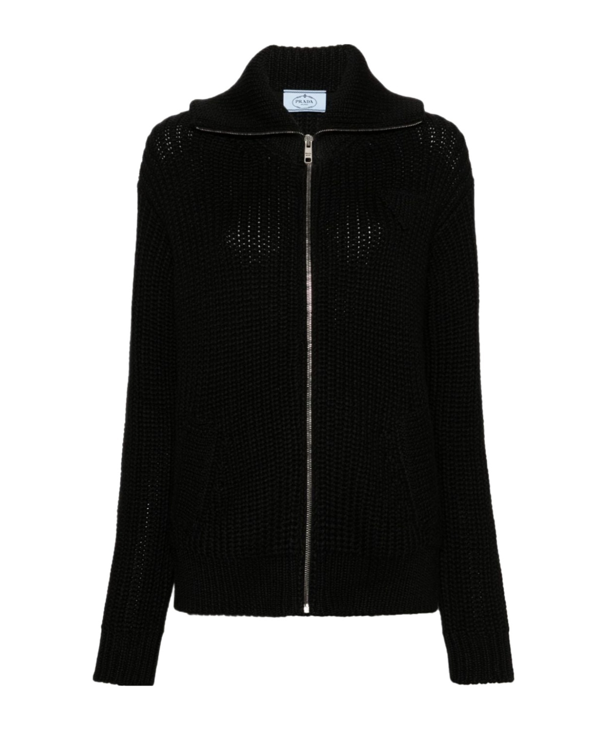 Prada Enamel Triangular Zipper Sweater In Black