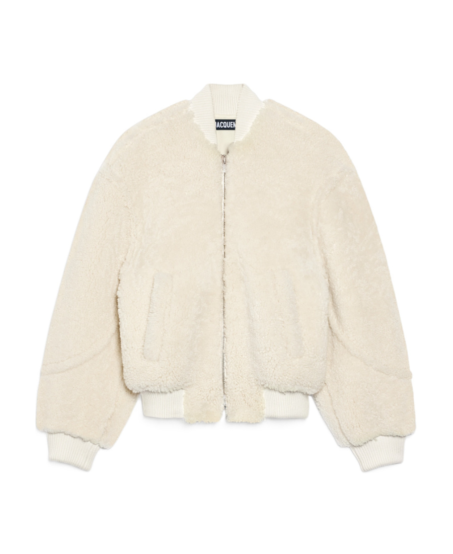Jacquemus Le Blouson Pilou Shearling Bomber Jacket In Nude