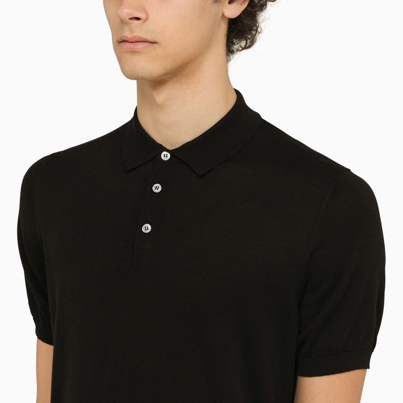 Drumohr Lapel Short-sleeved Polo Shirt In Black