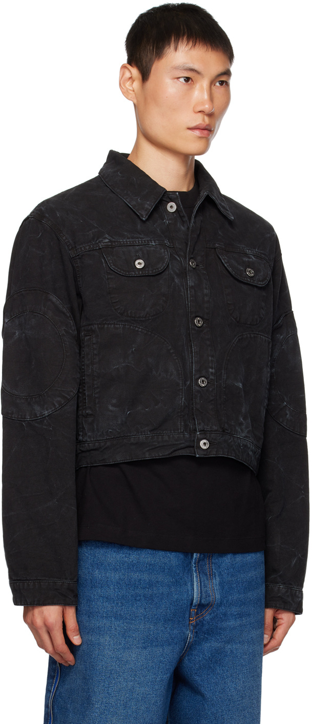 Off-white Printed Lapel Denim Jacket In Black