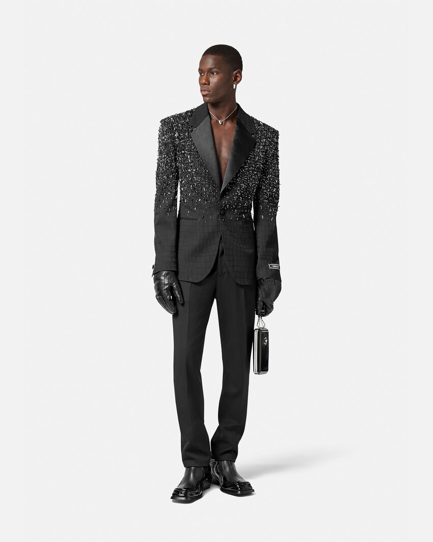 Versace Straight-leg Wool Trousers In Black