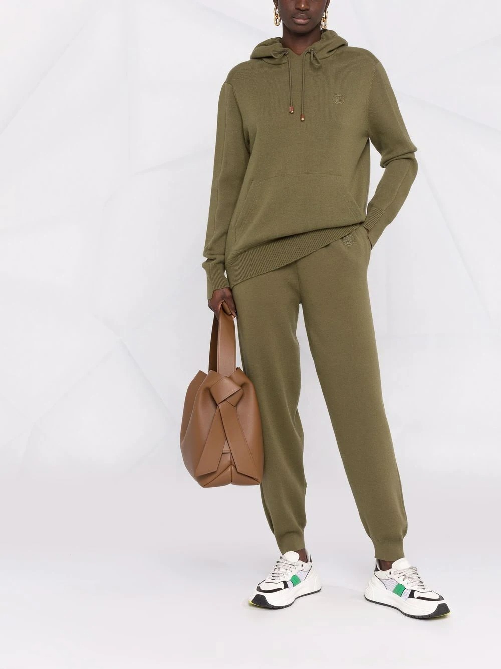 Burberry Monogram-motif Wool-cashmere Blend Jogging Pants In Green