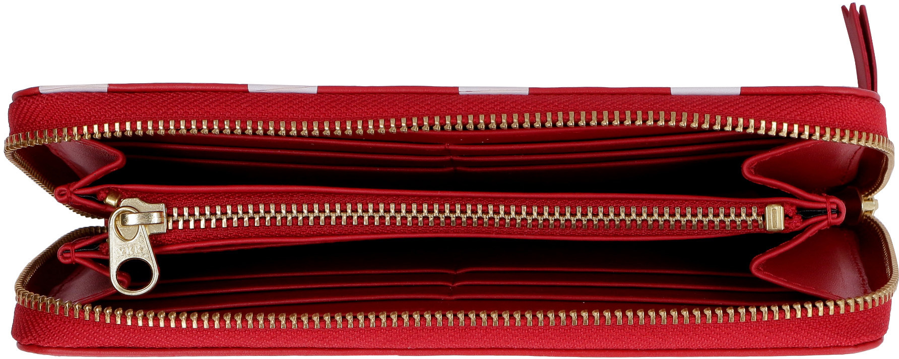 Comme Des Garçons Dots Printed Leather Line Zip Around Accessories In Red