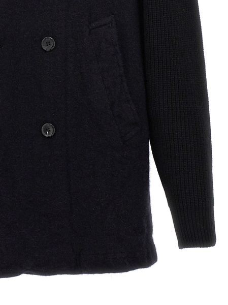 Comme Des Garçons Wool Blend Double-breasted Coat With Ribbed Sleeves In Black
