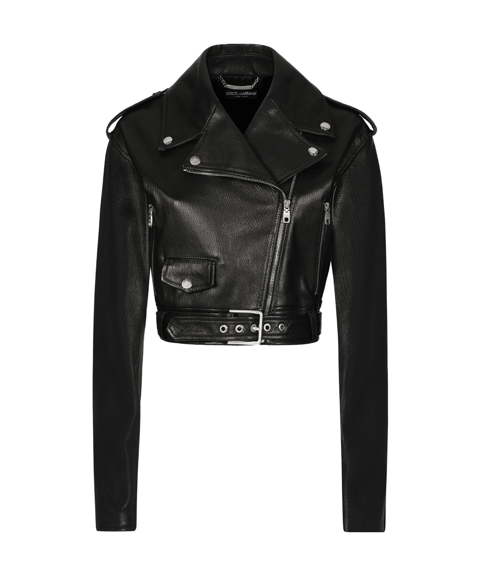 Dolce & Gabbana Cropped Leather Biker Jacket In Black