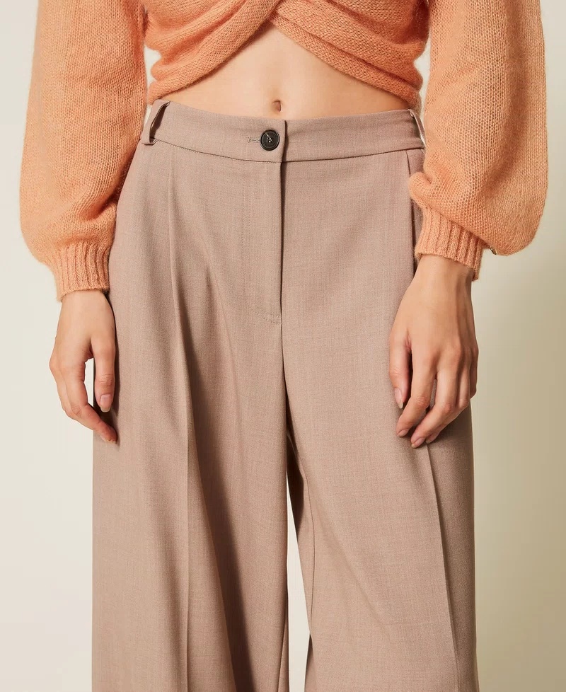 Twinset Wide-leg Trousers With High Waist In Brown