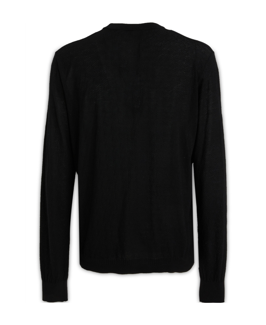 Versace Knitwear With Ribbed Cuffs And Textured Pattern In Black