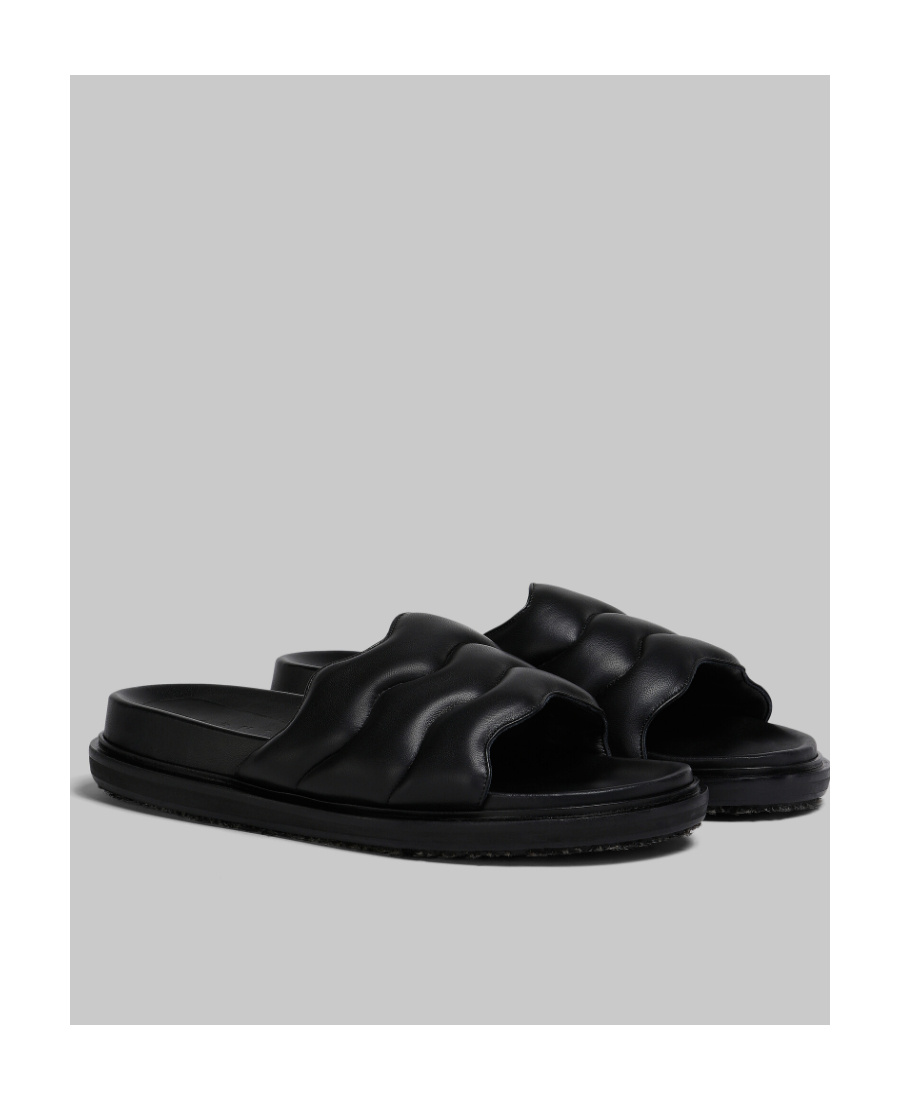 Marni Leather Quilted Strap Slide Sandals In Black