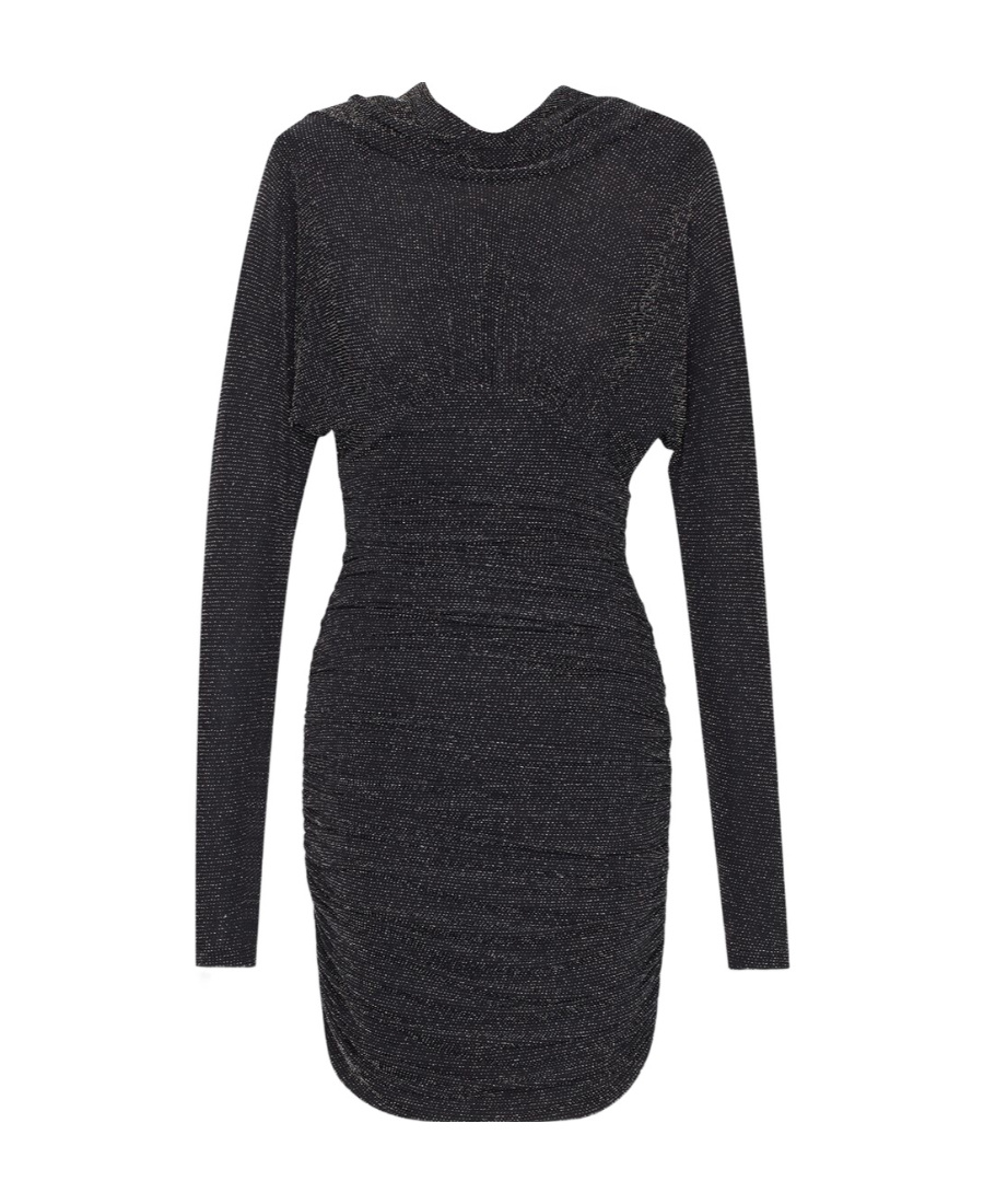 Saint Laurent Glittery Draped-back Mini Dress In Black