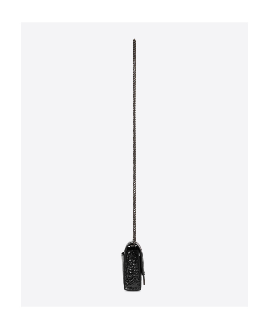 Balenciaga Hourglass Crocodile-effect Chain Wallet In Black
