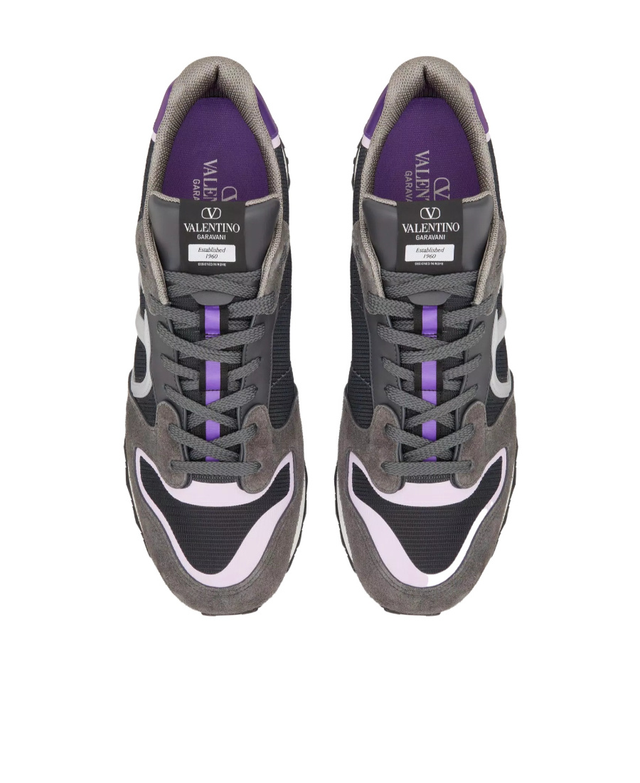 Valentino Garavani Vlogo Pace Low-top Trainer In Split Leather Fabric And Calfskin In Black