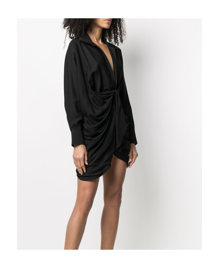 Shop Jacquemus La Robe Bahia Cllr Ls Knot Frn In Black